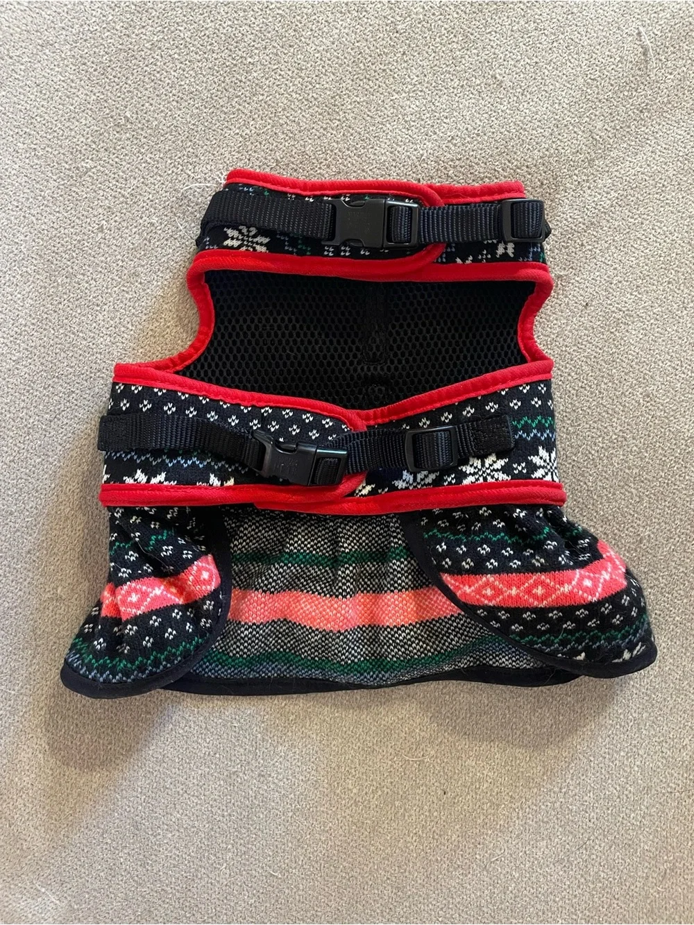 Dog Holiday Harness Vest Dress with Red Bow - Black & Red